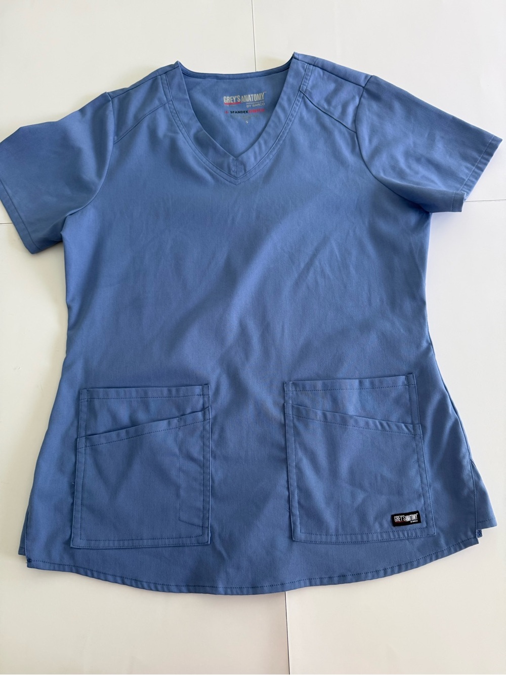 Grey’s Anatomy by Barco Spandex Stretch Blue Scrub Top Size S Medical Uniform